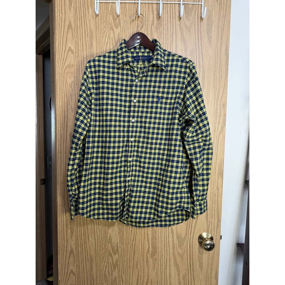 Ralph Lauren Shirt Mens Sz Large Plaid Cotton Long Sleeve Button-Down Polo Pony